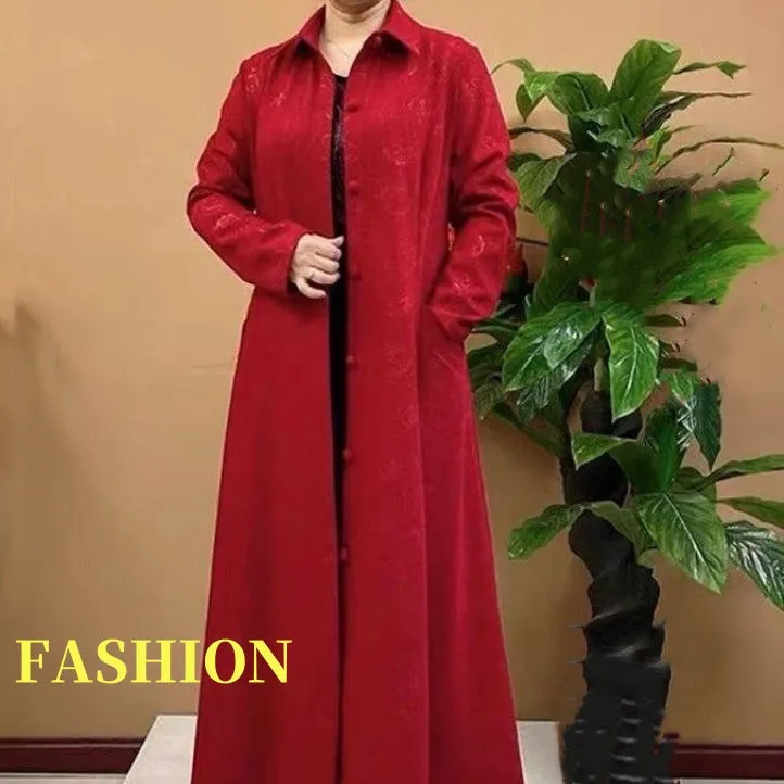 🥰 begränsat tidserbjudande pris 🥰  Höstmodell för dam med tryck och knappar Lång Trench Coat