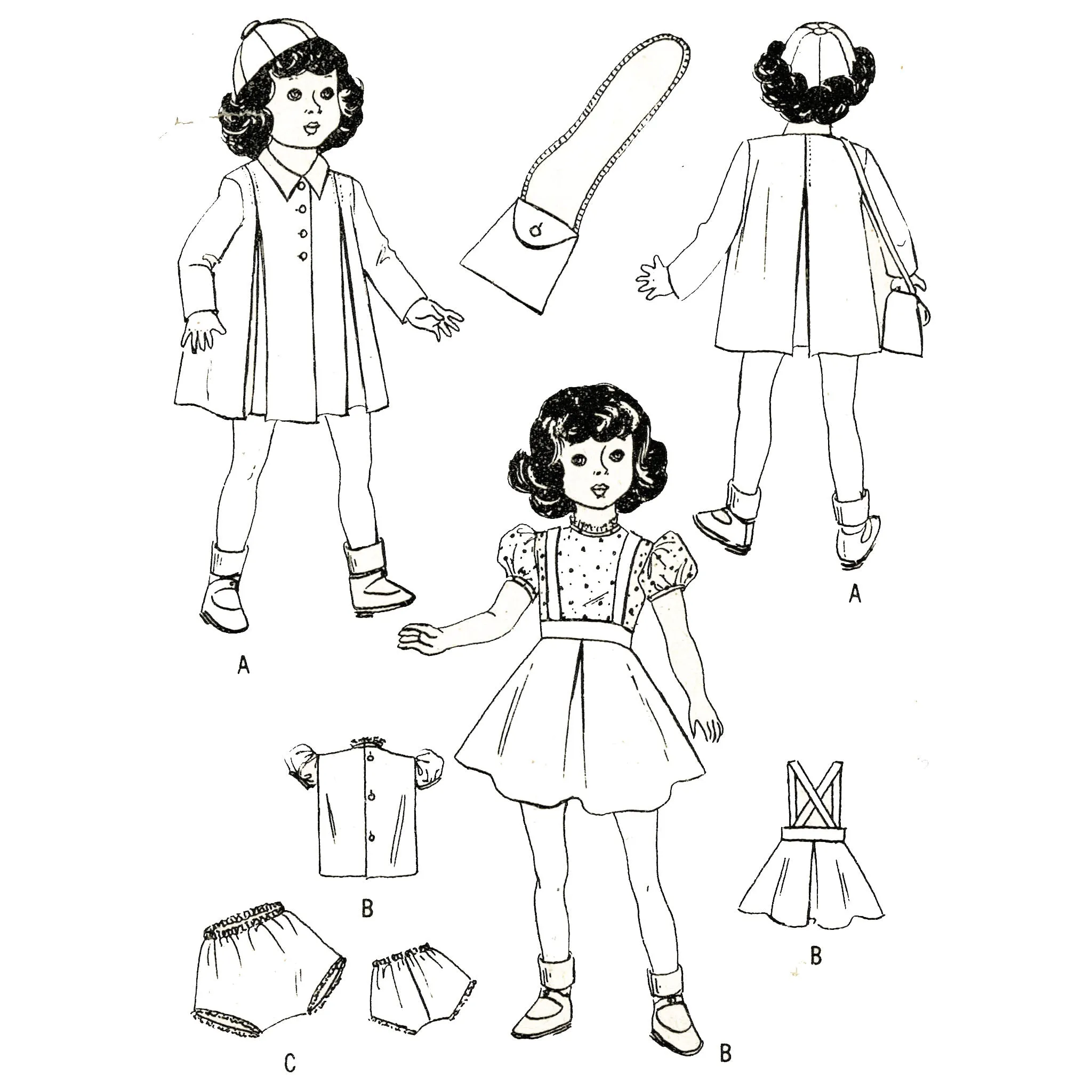 1940s Pattern, Child's Honey Doll's Wardrobe, Dolls Clothes  - Height 20" (51cm) Doll