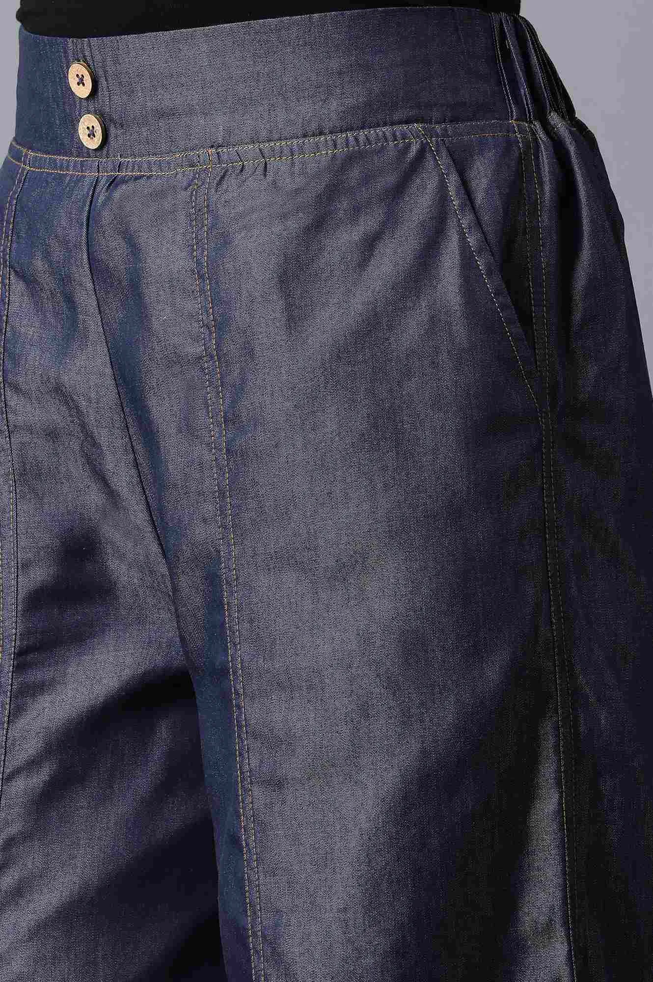 Blue Cotton Denim Palazzo