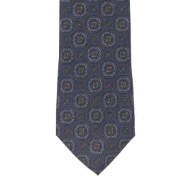 Blue silk twill tie, brown and blue large archival print