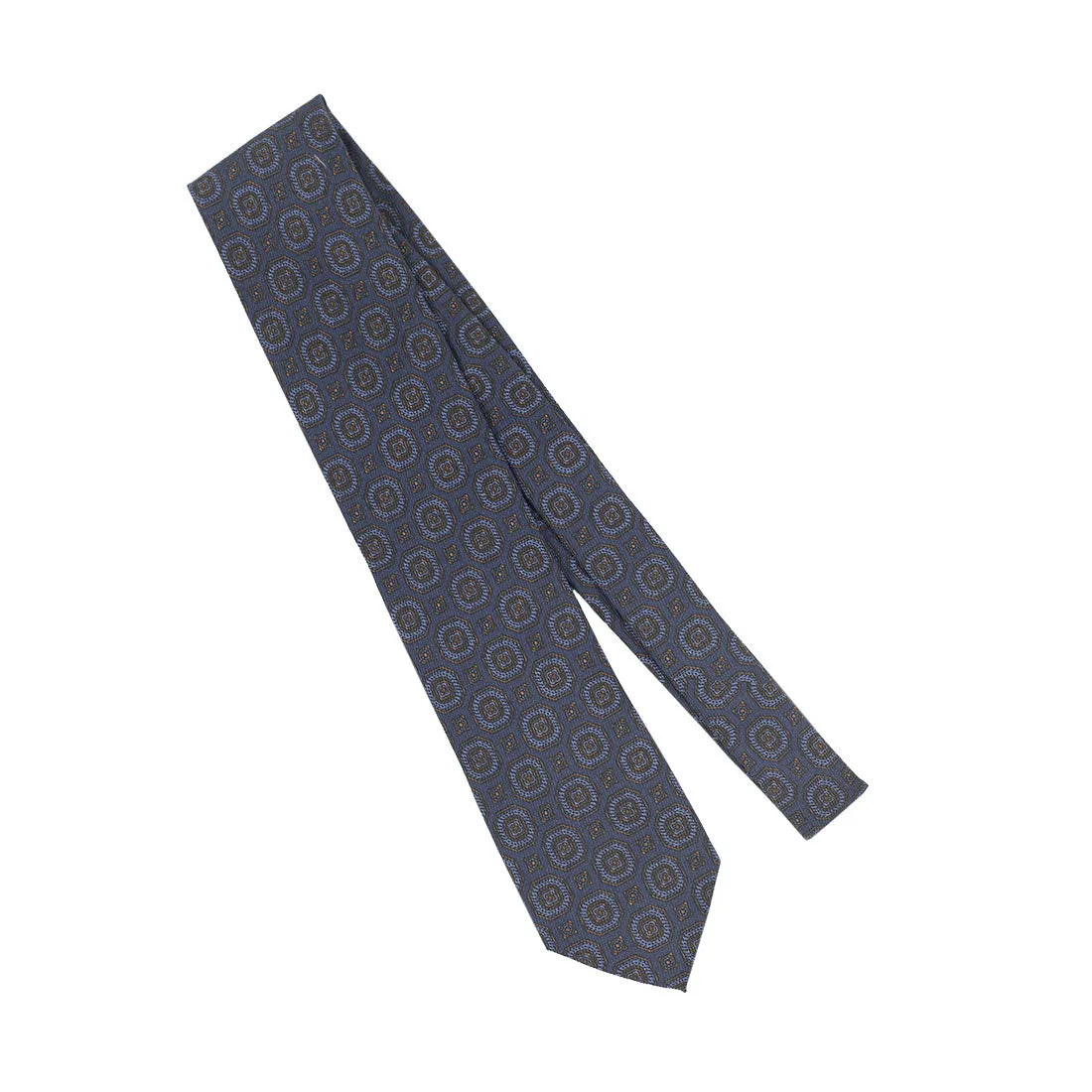 Blue silk twill tie, brown and blue large archival print