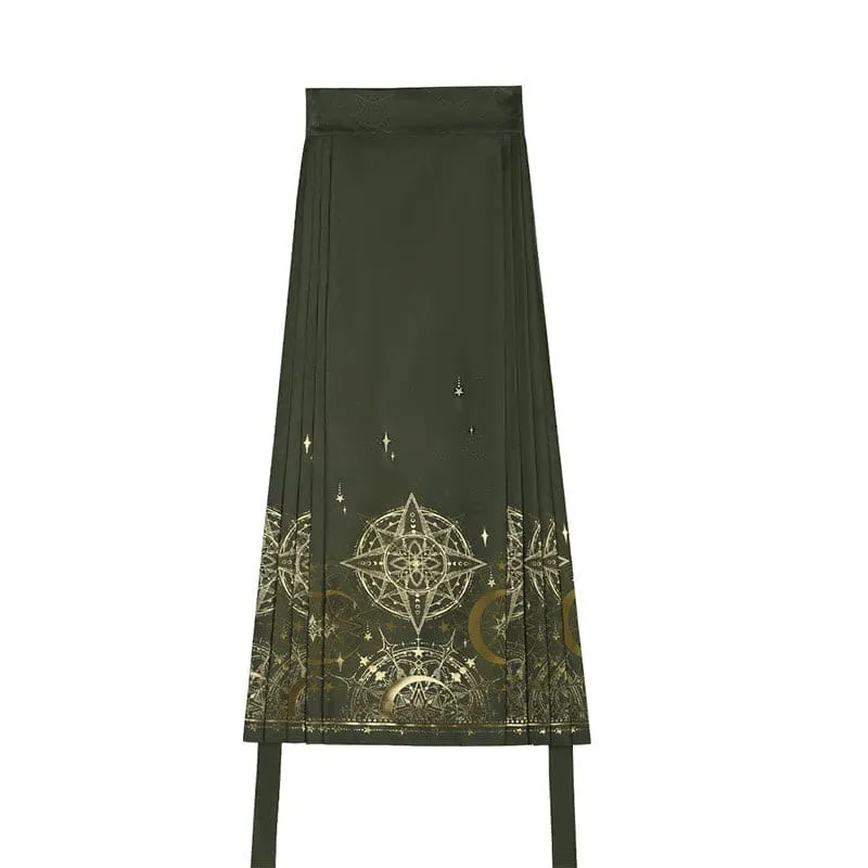 Bowknot Shirt High Waist Vintage Print Pleated Skirt