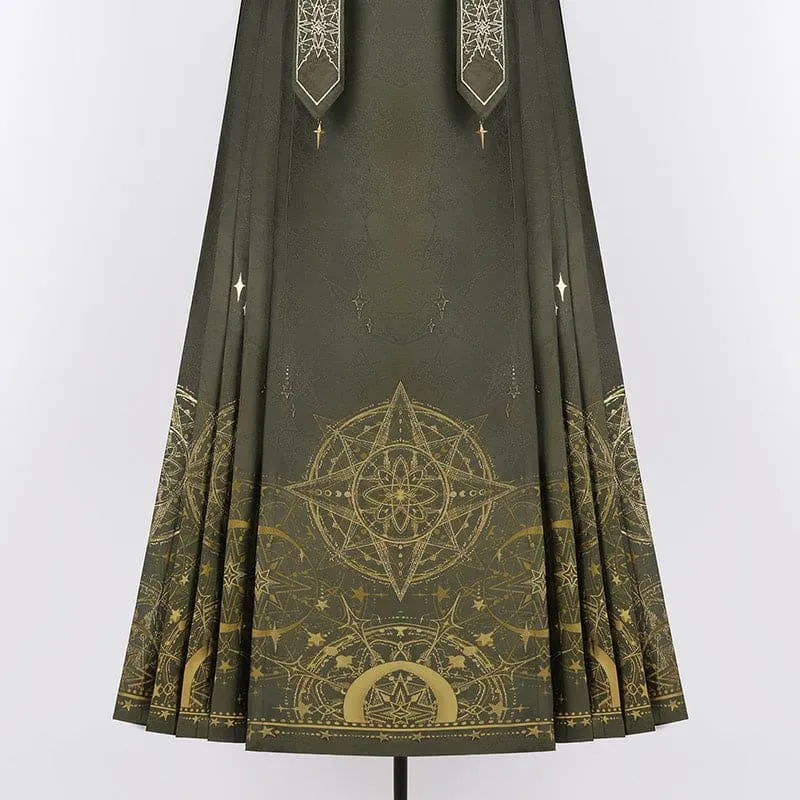 Bowknot Shirt High Waist Vintage Print Pleated Skirt