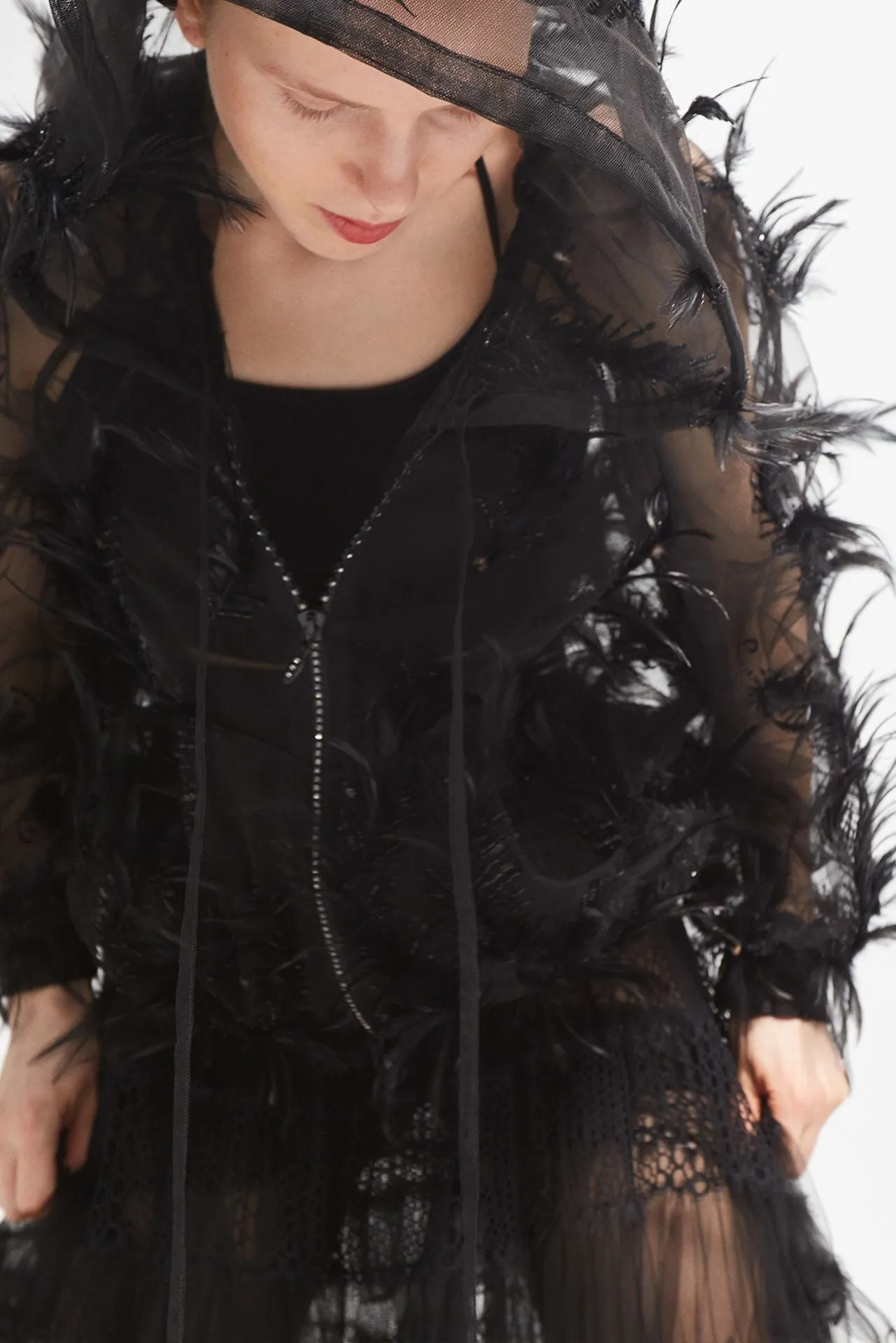 Embroidered Tulle Bomber Jacket with A-line Skirt