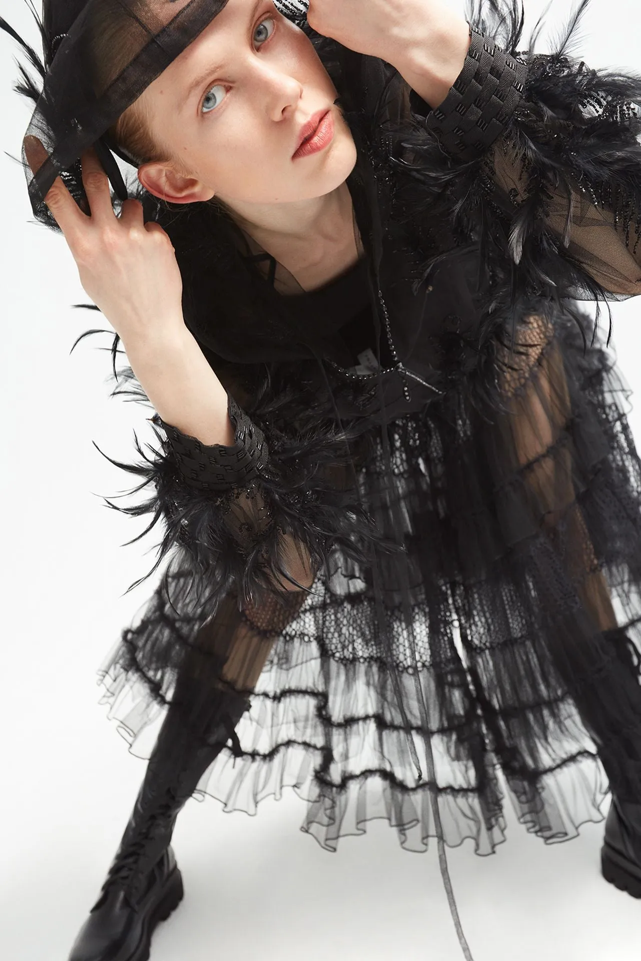 Embroidered Tulle Bomber Jacket with A-line Skirt