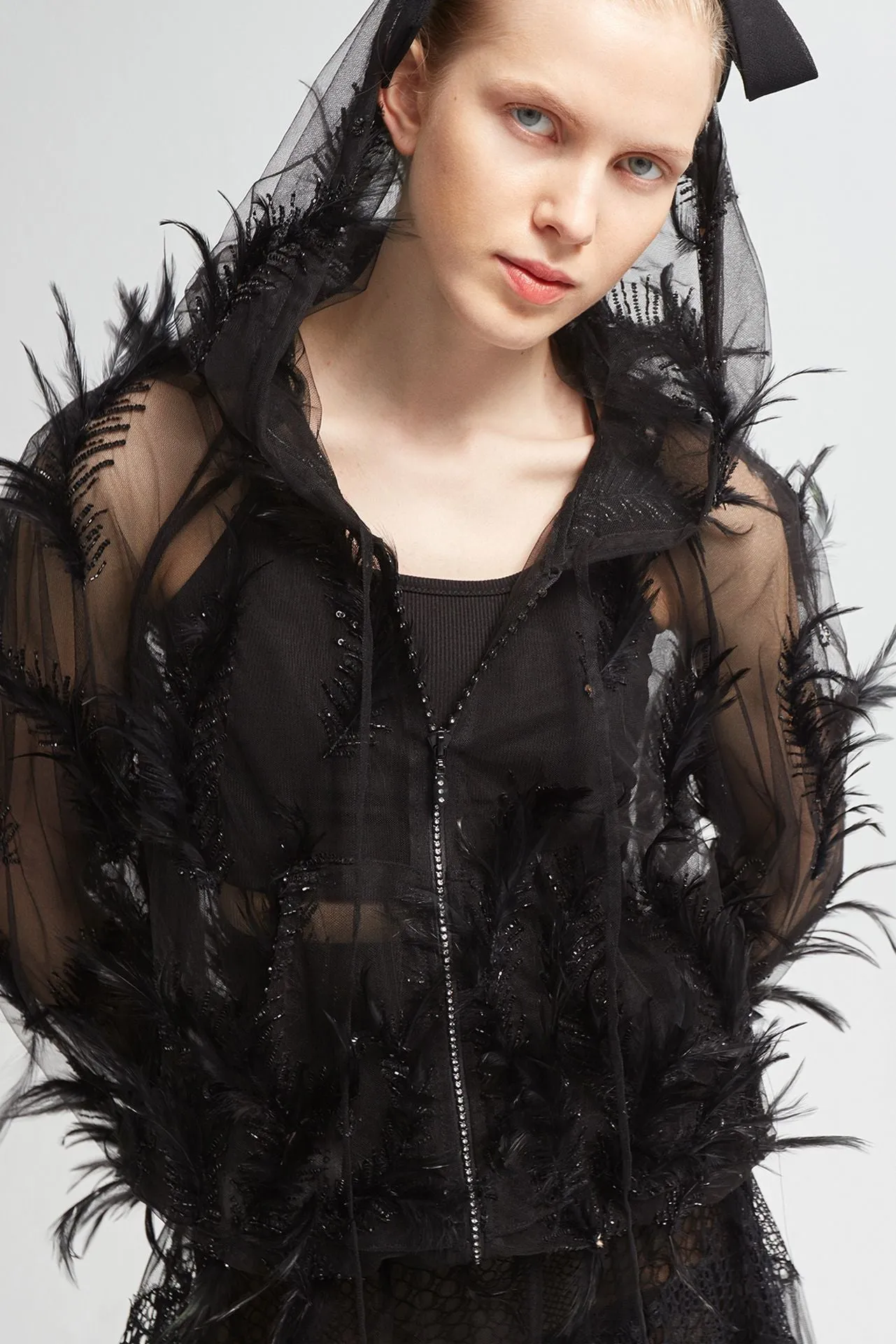 Embroidered Tulle Bomber Jacket with A-line Skirt