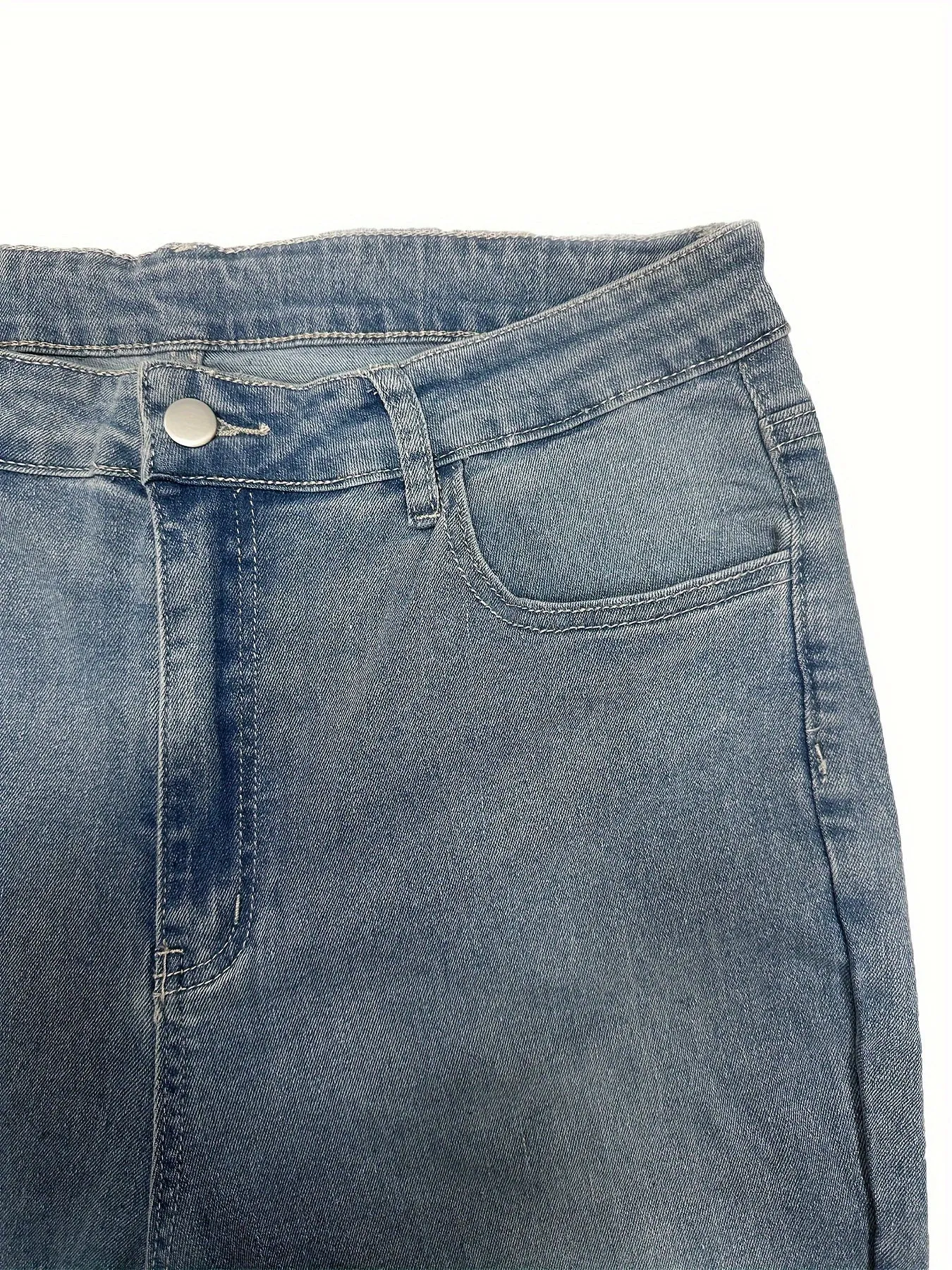 Fashionable Womens Plus Size Flared Jeans - Plus Washed Button Fly with Romantic Lace Up Detail - Super Stretch Denim for a Dramatic Look