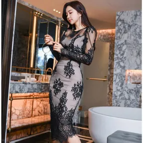 FashionSierra - Womens Black Business Pieces Sheath Pencil Bodycon Elegant Lace Dress