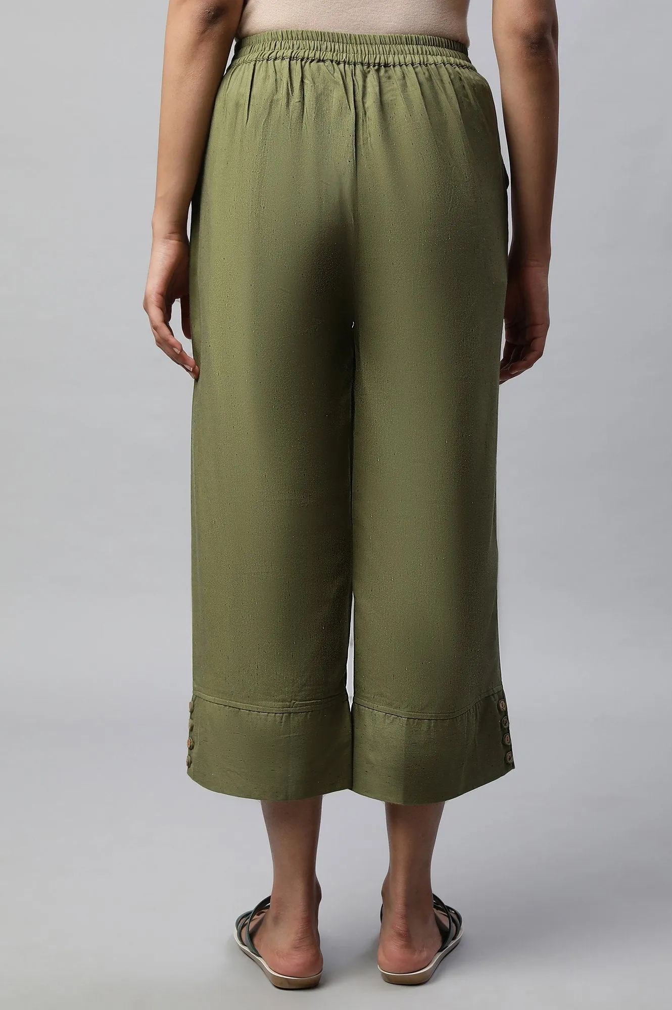 Green Flared Ankle Length Palazzo