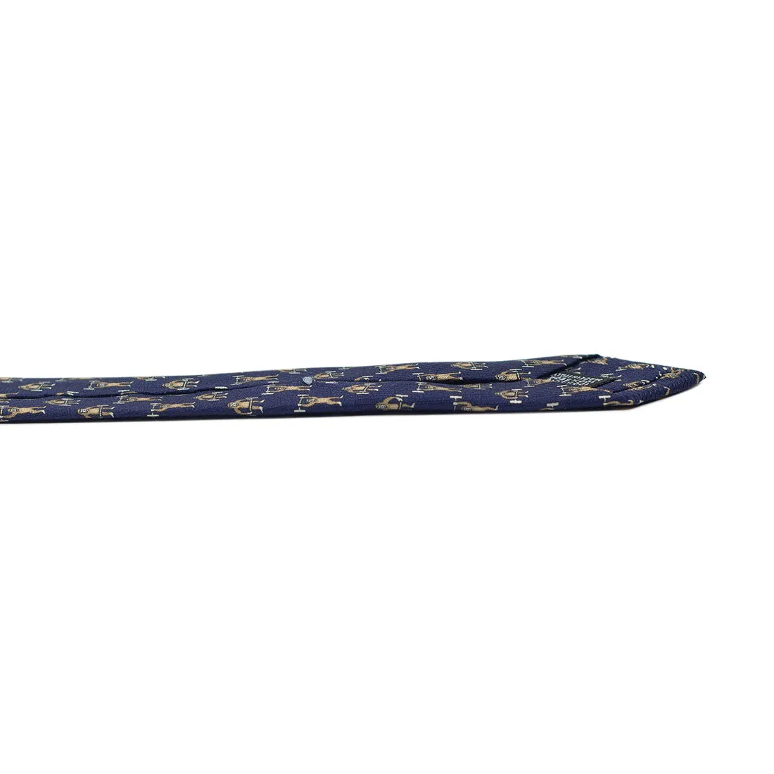 Navy silk twill tie, weightlifting monkeys print