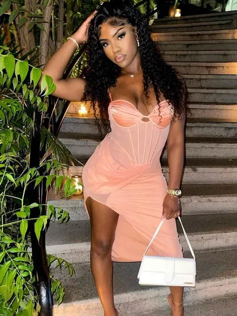 Purpdrank - One Shoulder Mesh Sexy Bodycon Dresses Women  White Pleated Mini Summer Dress Vestidos Elegant Club Party Dresses