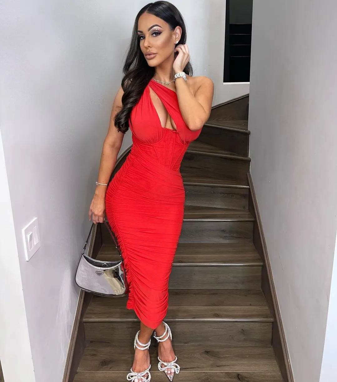 Purpdrank - One Shoulder Mesh Sexy Bodycon Dresses Women  White Pleated Mini Summer Dress Vestidos Elegant Club Party Dresses