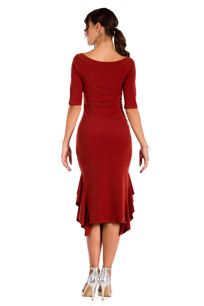 Short Sleeve Bodycon Dress With Side Ruffles