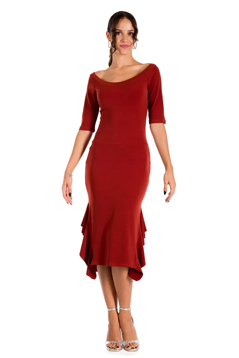 Short Sleeve Bodycon Dress With Side Ruffles