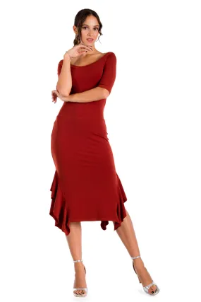 Short Sleeve Bodycon Dress With Side Ruffles